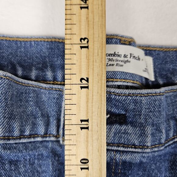 Abercrombie & Fitch 90s Straight Low Rise Jean Blue Distressed Denim Women 34x29 - Picture 13 of 16